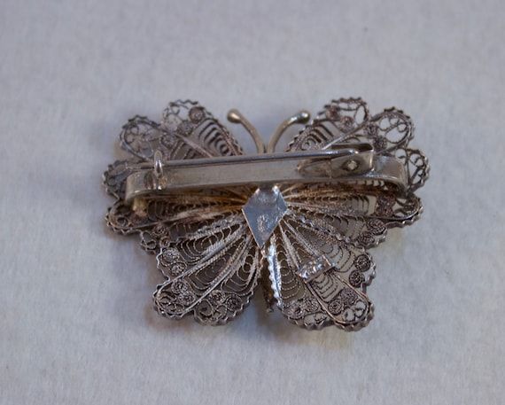 Vintage Filigree Silver Butterfly Brooch - image 2