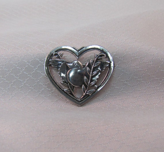 c1940's Coro Sterling Dove and Heart Brooch - image 1