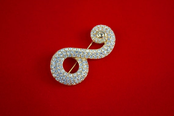 Vintage Swarovski Crystal S Scroll Brooch