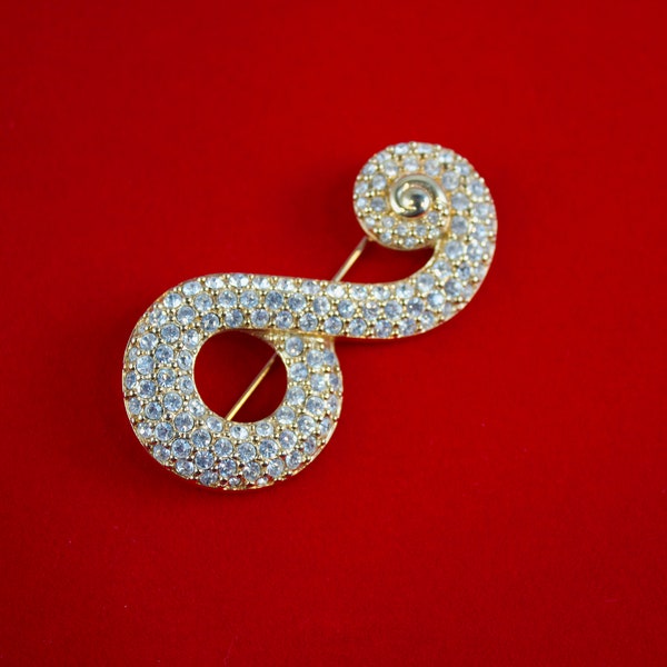 Vintage Swarovski Crystal S Scroll Brooch