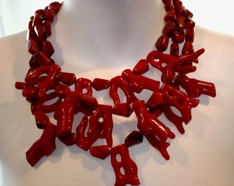 Triple Strand Lucite Red Coral Necklace