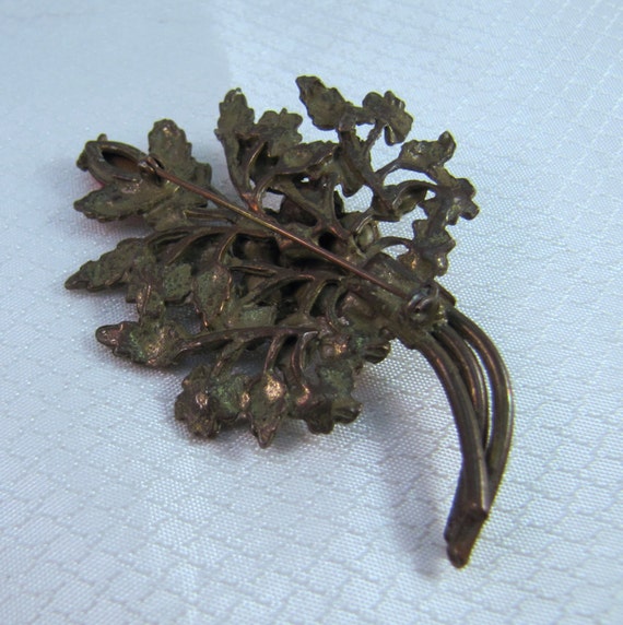 Victorian Brass Brooch, c1910-1930 Brass Leaves W… - image 4