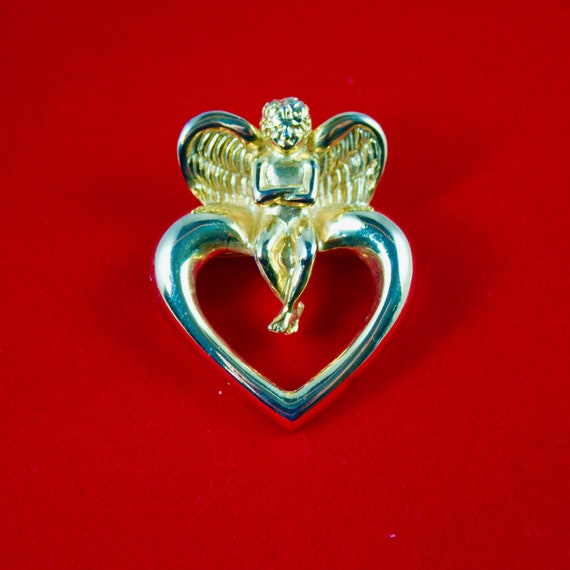 Givenchy 1980's Gold Plated Cupid and Heart Brooch - image 1
