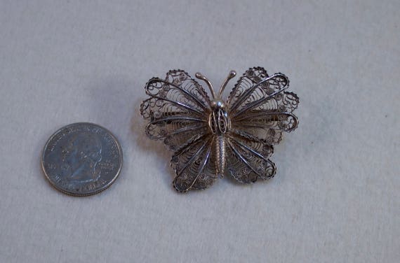 Vintage Filigree Silver Butterfly Brooch - image 3