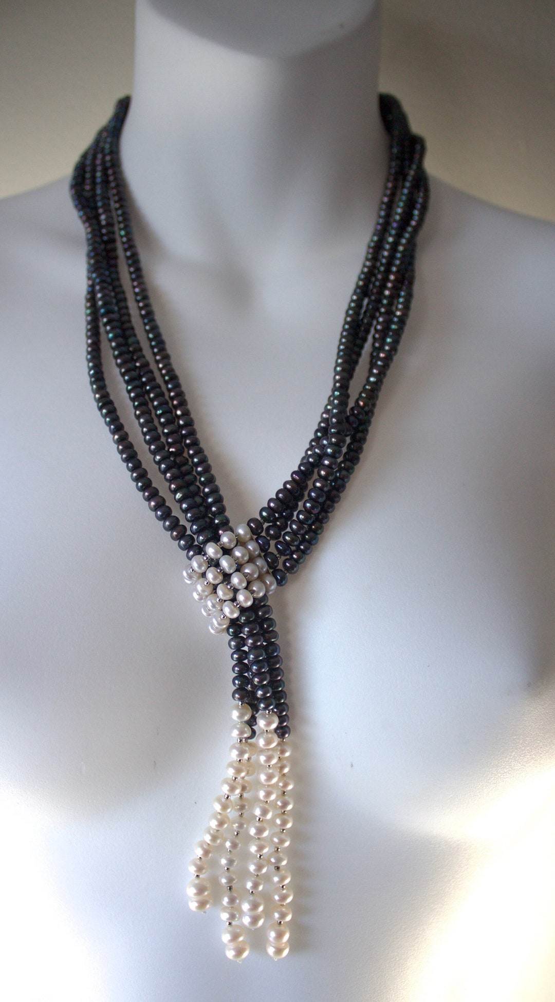 Vintage Freshwater Pearl Lariat Necklace Peacock and White - Etsy