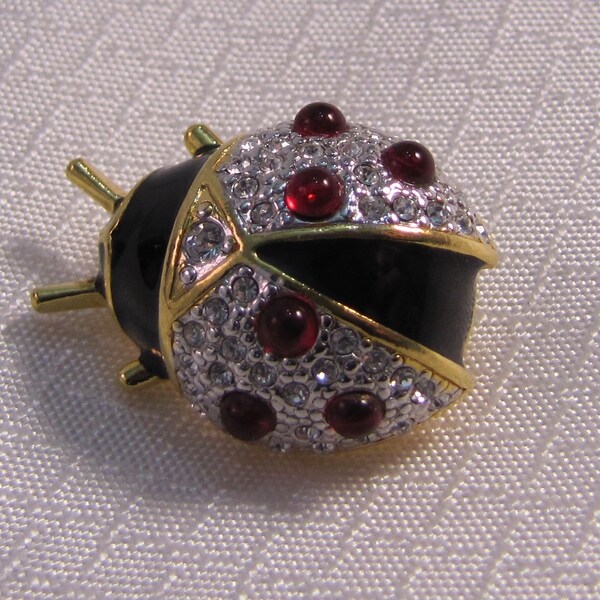 Vintage Joan Rivers geëmailleerd Pave Crystal kever broche, Lady Bug broche