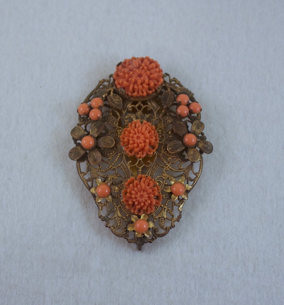 1930's Art Deco Orange Coral Celluloid Flower Dres