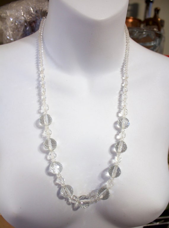 Faceted Crystal Borealis Bead Necklace, 24-1/2" Cr