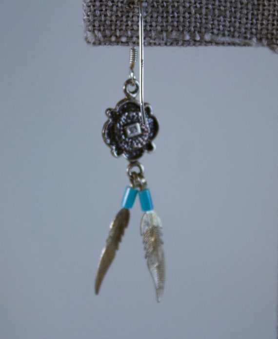 Navajo Styled Sterling Inlaid Button Dangle Earri… - image 3