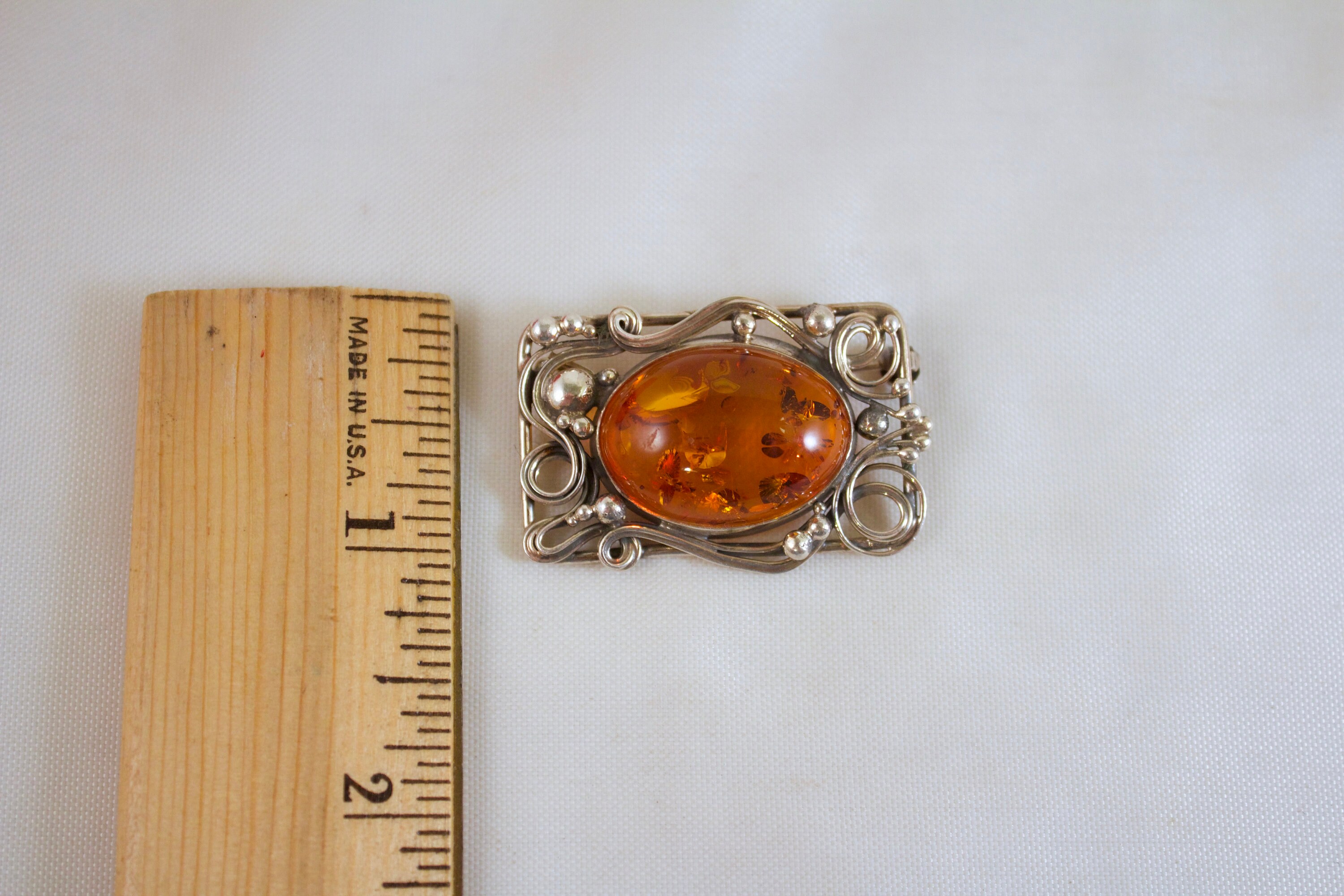 Broche XXL Vintage Style Art Nouveau En Argent 925 Et Ambre - 68x42mm, Occasion