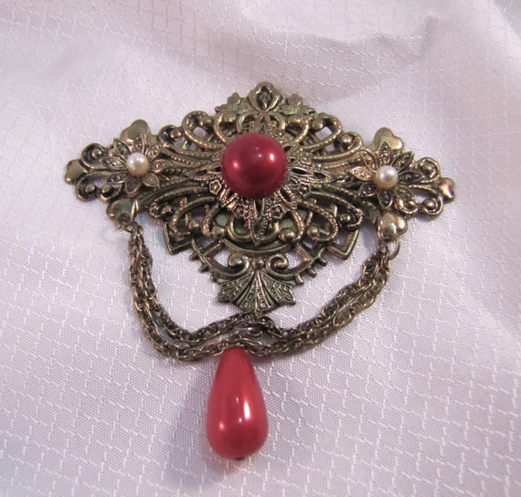 Broche Vintage Années 80, Rouge Et Blanc - Superbe état, Sans Marque