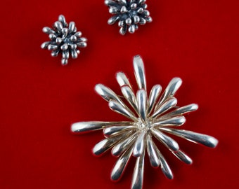 Vintage MFA  Museum of Fine Art Sterling Anemone Brooch and Complimenting Earrings Set or Sold Separately