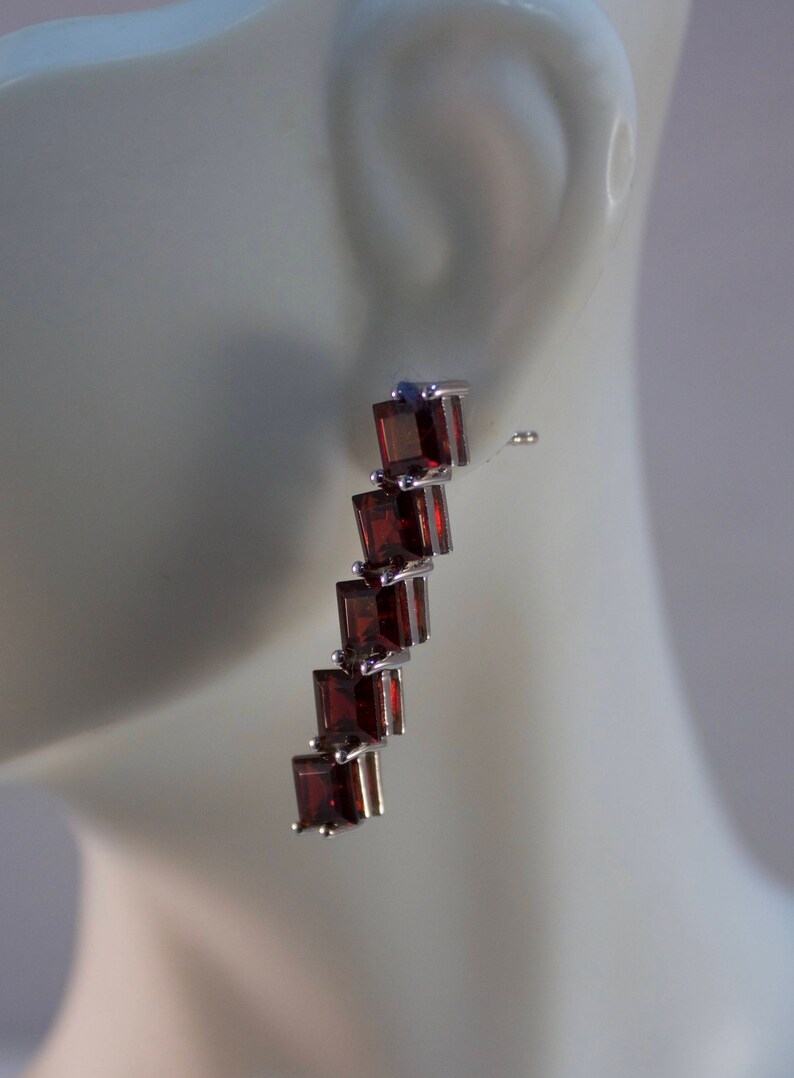 5 Stone Bali Sterling and Garnet Dangle Earrings