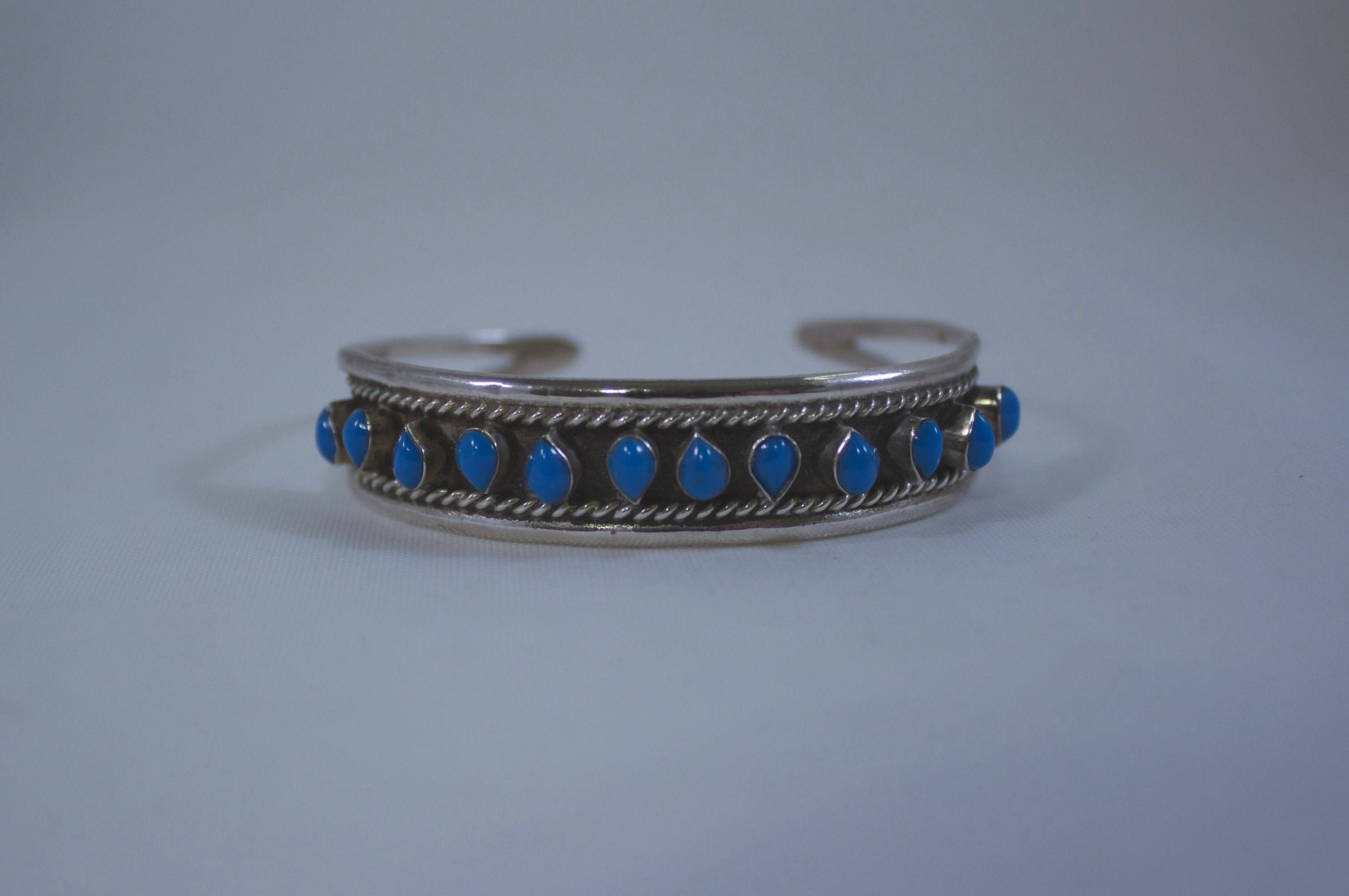 Vintage Mexico Sterling Petite Point Turquoise Bracelet 6-12 Bracelet