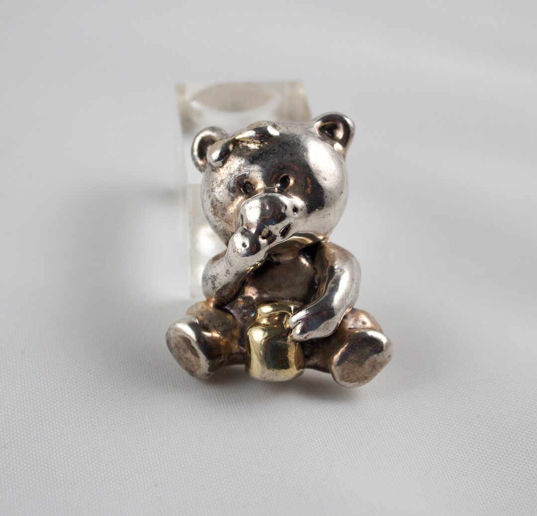 C1980's Sterling Electro-formed Teddy Bear With Honey Jar