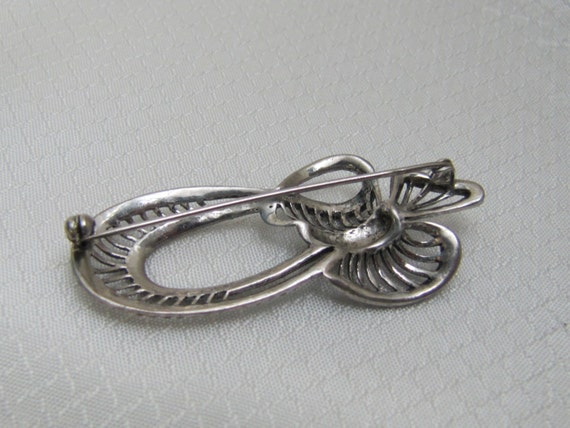 1950's Modernist Sterling and Marcasite Bow Brooch - image 2