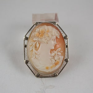 Vintage Victorian Cameo Pendant or Brooch Set in 14kt White Gold image 1