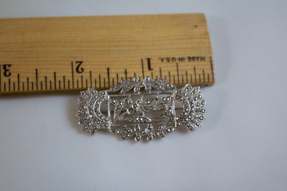 Vintage Art Deco Rhodium Plated Throat Brooch, Re… - image 2