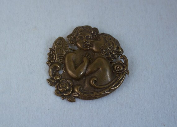 c1920s - 1930's Art Nouveau Stamped Brass Nymph Brooch