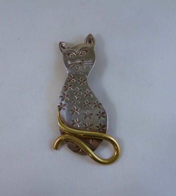 Mexico (Taxco) Sterling Modernist Cat Brooch, Inqu