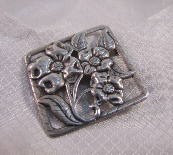 Victorian Sterling Flower Brooch, Sterling Pansy … - image 1