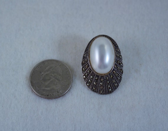 c1980's Sterling, Marcasites, and Faux Mabe Pearl… - image 3