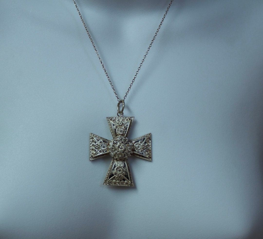 Vintage 800 Silver Filigree Cross Pendant and Sterling Chain - Etsy