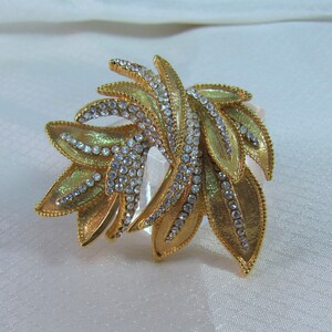 Vintage Designer Fashion Leaf Brooch with Crystal Embellishments image 3