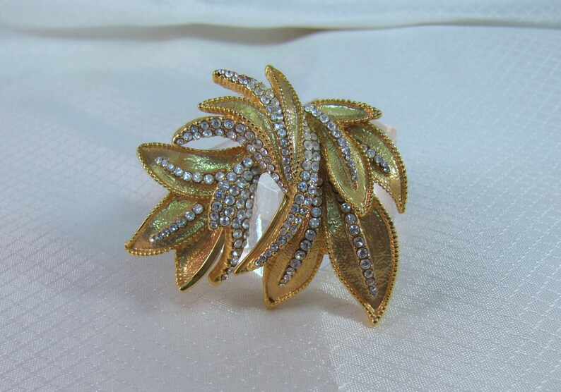 Vintage Designer Fashion Leaf Brooch with Crystal Embellishments image 3