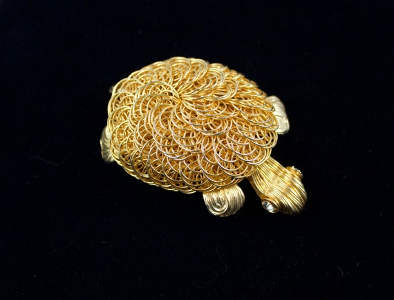 Vintage 1960's Gold Wire Turtle Pendant - image 6