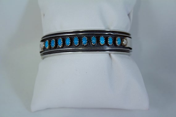 Hopi Marshall Jenkins Sterling and Turquoise Cuff Bracelet, Native