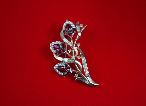 Vintage Alfred Philippe for Trifari Red and Crystal Rhinestone