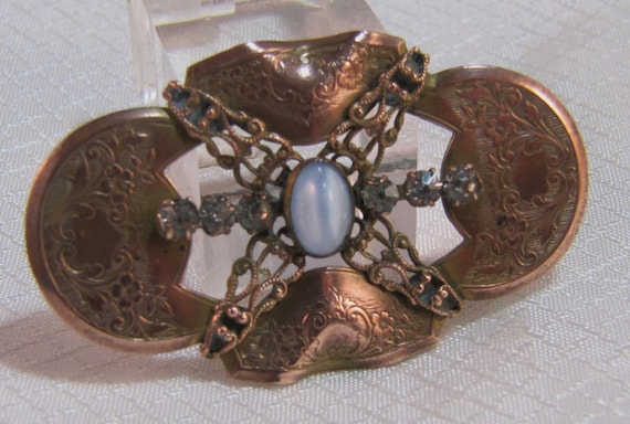 Art Nouveau c1900 Rose Gold Filled Brooch with Mo… - image 2