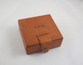 Antique Italian Leather Jewelry Box: Monogrammed Trinket Box
