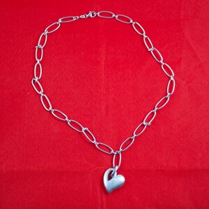 Vintage c1980&#39;s Open Heart Charm Sterling Link Necklace