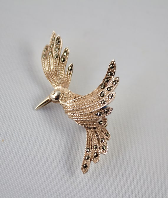 Vintage Sterling Silver Hummingbird Brooch