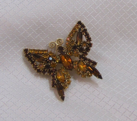 Juliana Style Topaz and Gold Rhinestone Butterfly… - image 3