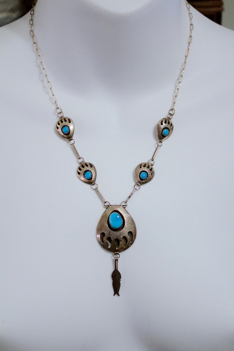 Navajo Native Selena Jack Turquoise and Sterling Bear Paw Necklace - Etsy