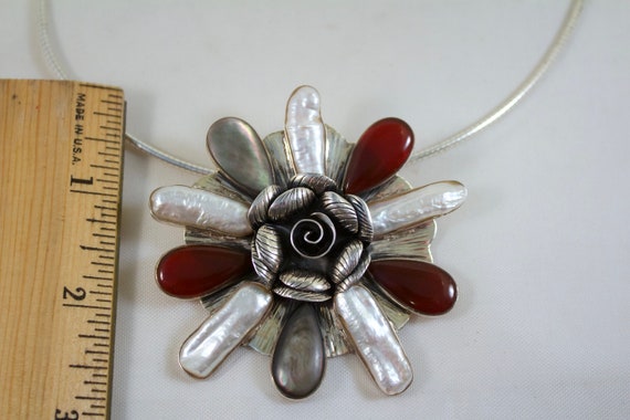 1980's Sterling Flower Pendant with Freshwater Pe… - image 2