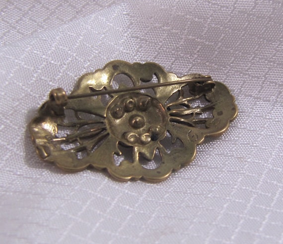 Broche Ancienne Laiton Et Strass - Début 1900 - Bijou Vintage Multicolore