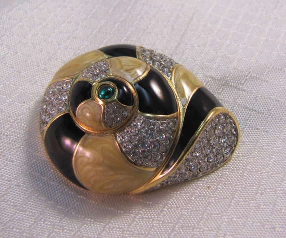 c1980's Swarovski Enameled Pave Conch Shell Brooch - image 2