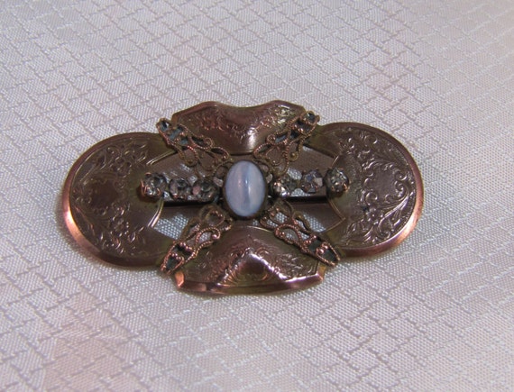 Art Nouveau c1900 Rose Gold Filled Brooch with Mo… - image 3