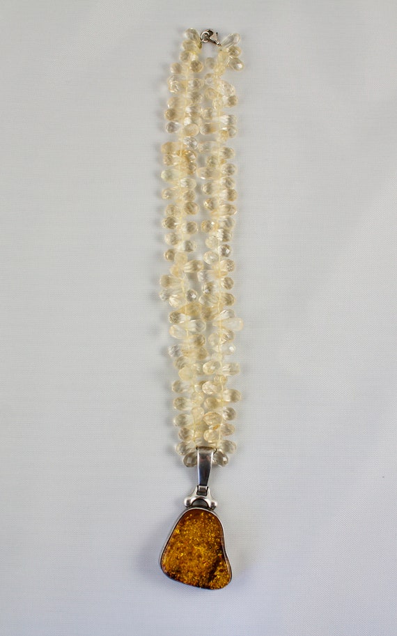 Vintage Faceted Quartz Beads and Honey Amber Ster… - image 2