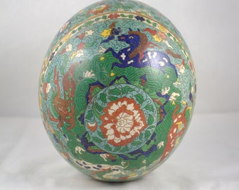 Vintage Decoupage Cloisonné Inspired Ostrich Egg Artist Signed