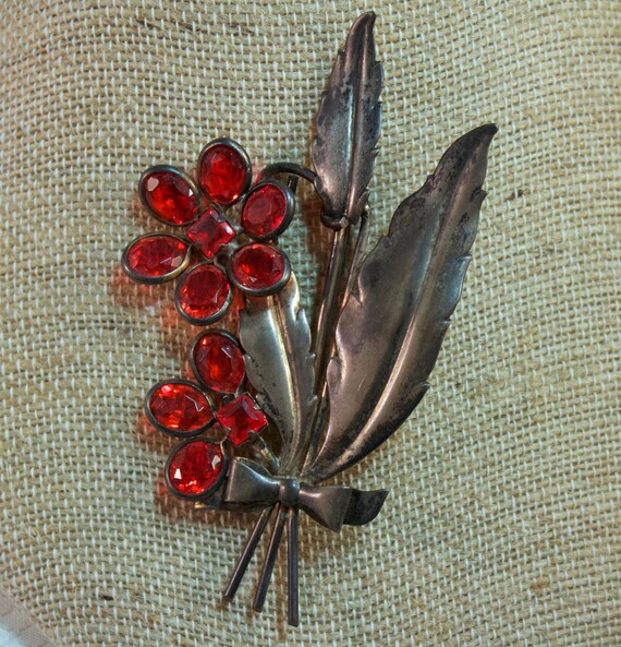 Victorian Styled, Sterling Flower Sprig Brooch, S… - image 1