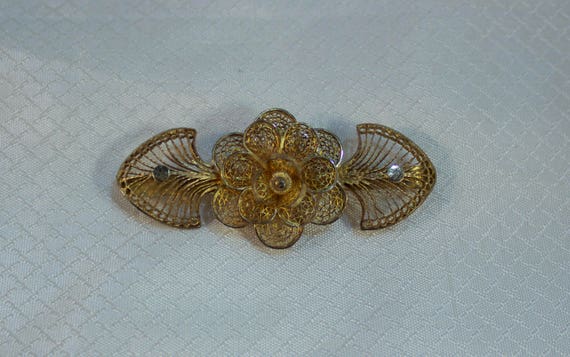 1930's Art Deco Filigree Silver Flower Brooch - image 2