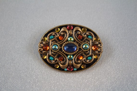 Designer Michal Golan Victorian art Deco Styled Gold Plated Brooch