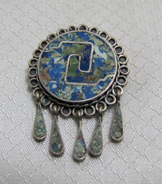 Vintage Taxco Mexico Blue Lazuli and Sterling Bro… - image 1