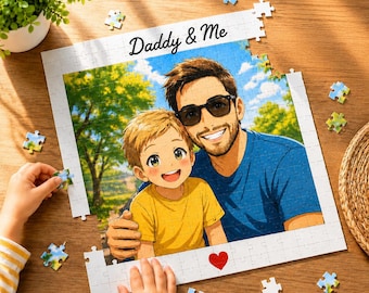 Custom Daddy & Me Puzzle, Personalized Father’s Day Gift for Dad, Anime Family Photo Puzzle, Gift from Kids, Custom Jigsaw Puzzle for Father