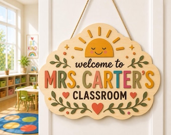 Personalized Teacher Classroom Sign, Custom Classroom Door Hanger, Teacher Name Sign, Back To School Classroom Decor, Wooden Door Sign